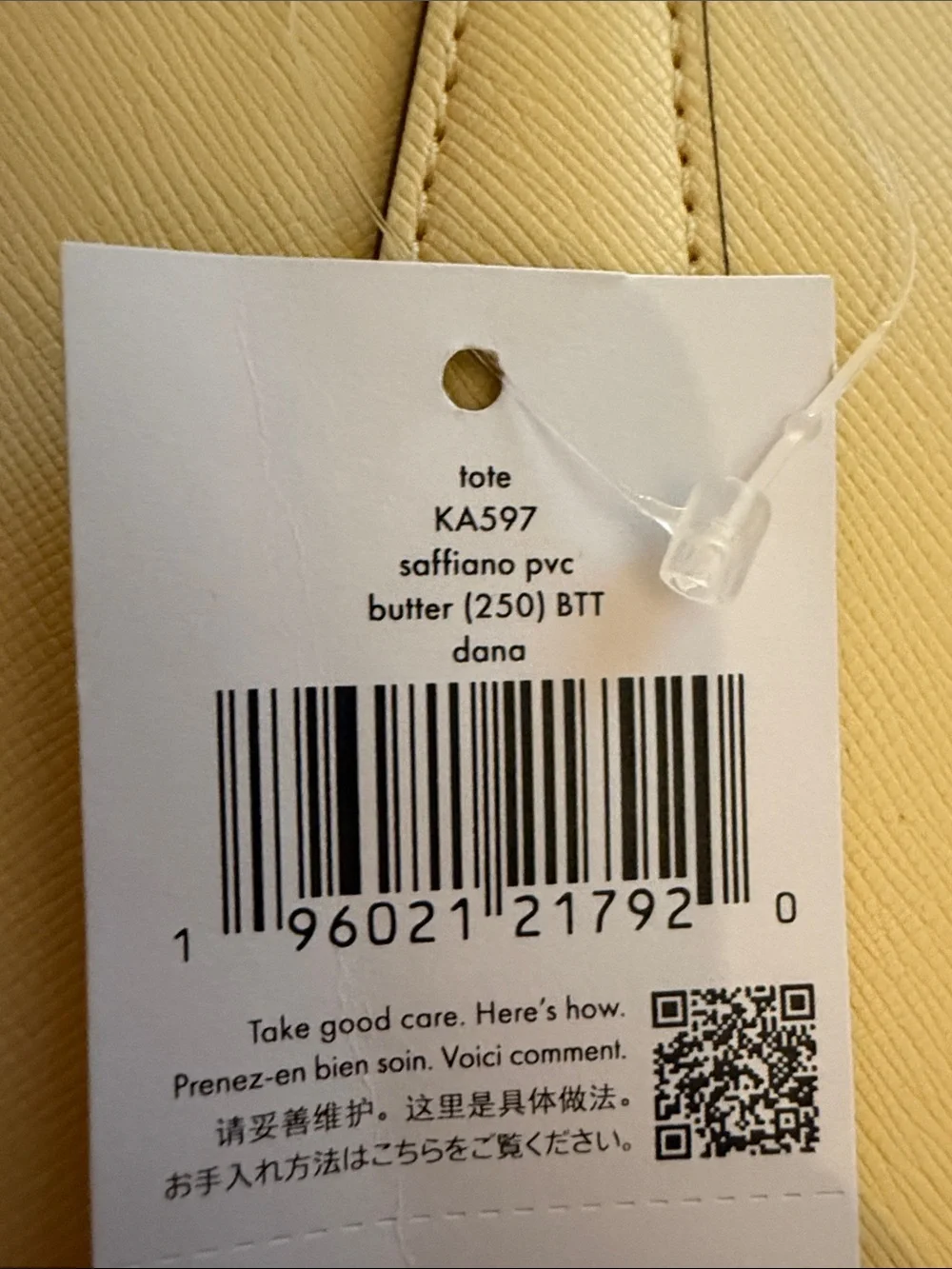 Kate Spade butter yellow tote with blue-green floral charm NWT